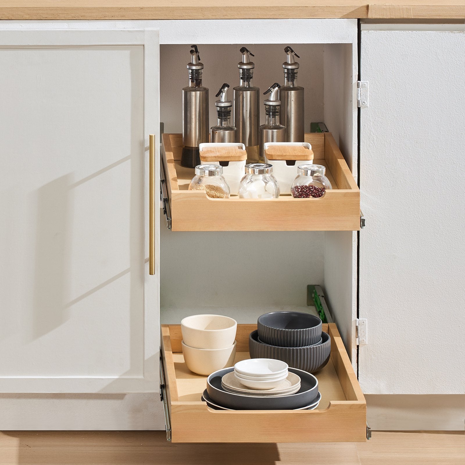Pull Out Cabinet Organizer Soft Close Slide Out Shelf Wood Drawer 14'W X 21'D