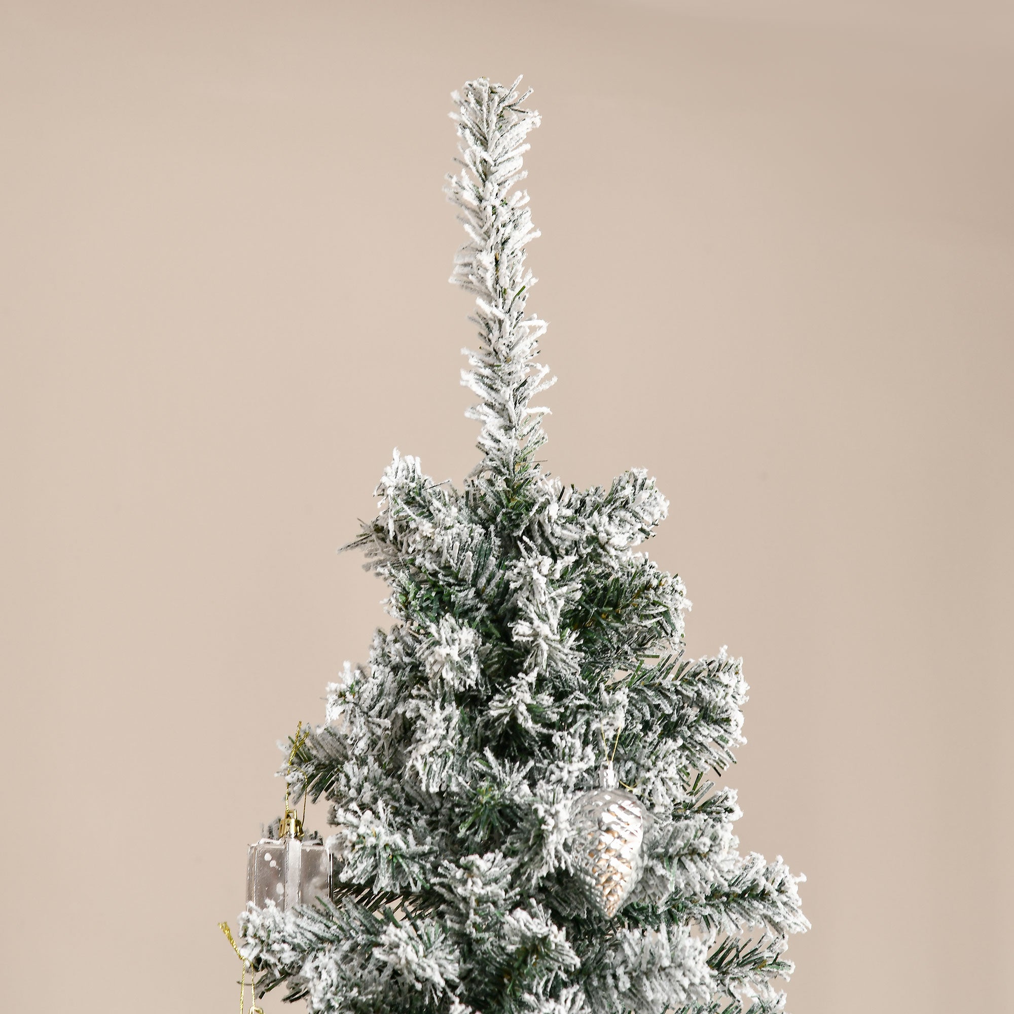 HOMCOM 7.5' Tall Unlit Snow-Flocked Slim Artificial Christmas Tree With Realistic Branches And 738 Tips