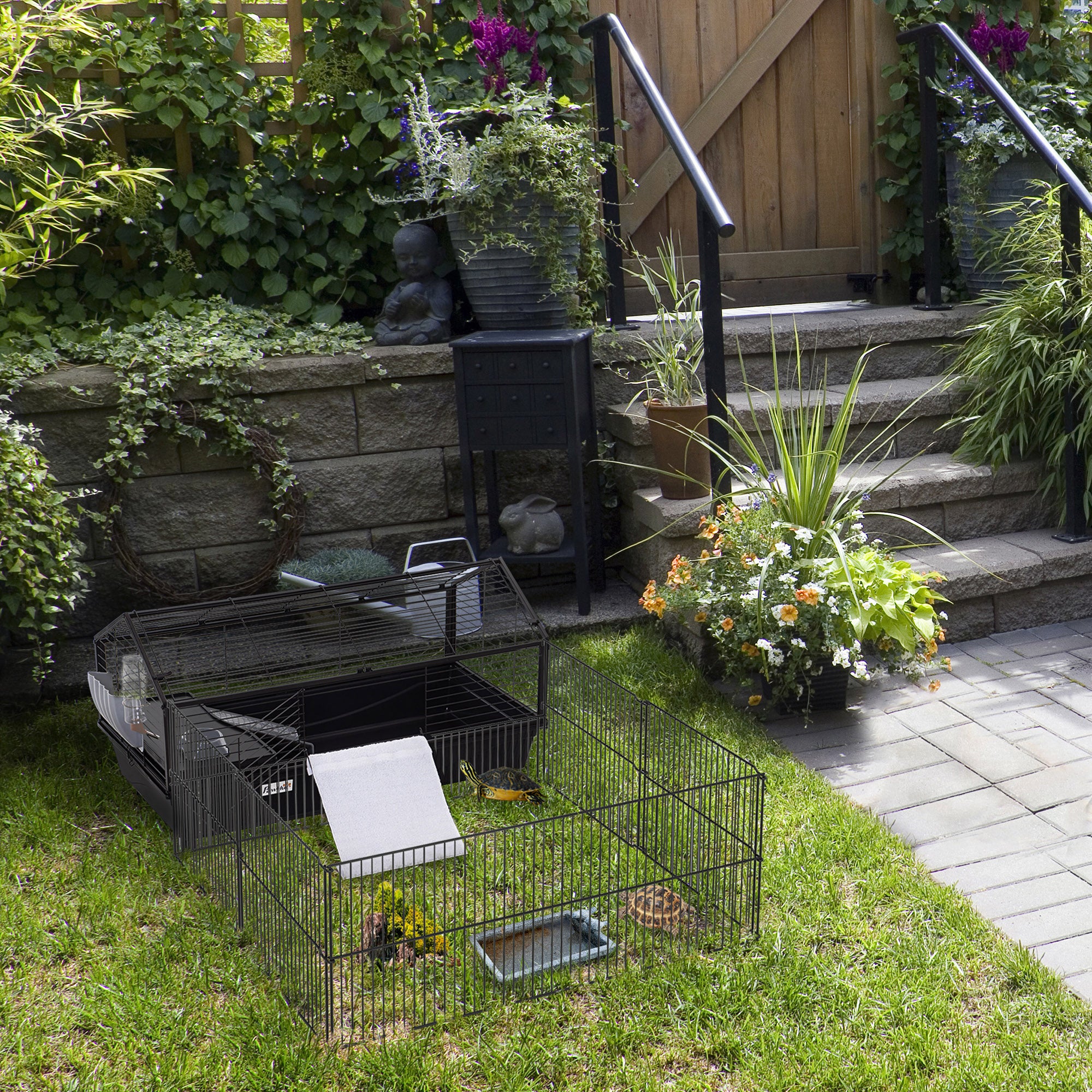Rolling Metal Rabbit, Guinea Pig, or Small Animal Hutch Cage with Main House and Run