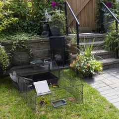 Rolling Metal Rabbit, Guinea Pig, or Small Animal Hutch Cage with Main House and Run