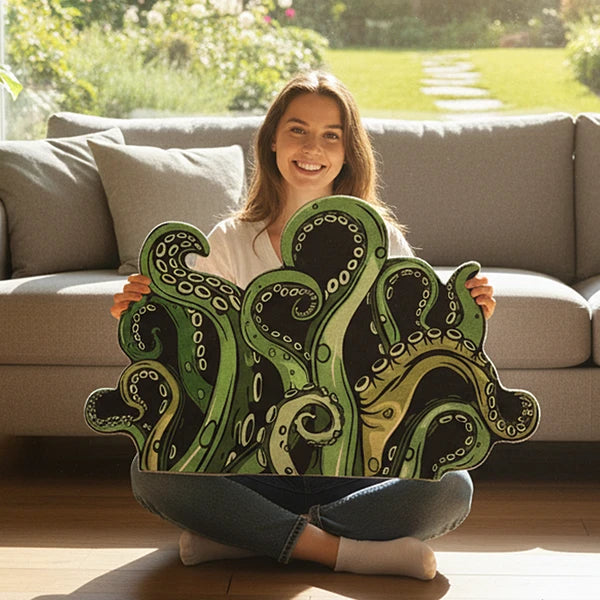 Green And Purple Cthulhu Rugs Water Absorbent Bath Mat Octopus Anime Rug Graphic Gothic Bathroom Rugs Fantasy Decorate, Non Slip Backing, Unique Gift & Decor For Gamers, 27x18 In