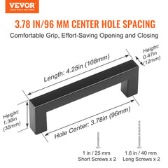 30 Pack Cabinet Pulls, 3.86in / 96mm Center To Center Slim Square Kitchen Cabinet Drawer, Stainless Steel Modern Kitchen Cupboard Door Handles For Kitchen Bathroom Bar Hardware Matte Black