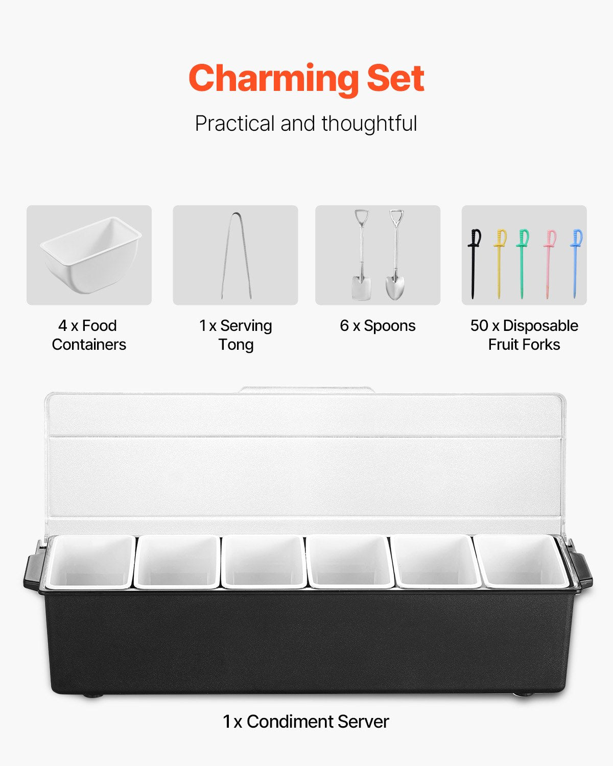 Chilled Condiment Server 6 Compartment Cold Serving Tray With Lid For Fruit