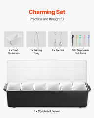 Chilled Condiment Server 6 Compartment Cold Serving Tray With Lid For Fruit