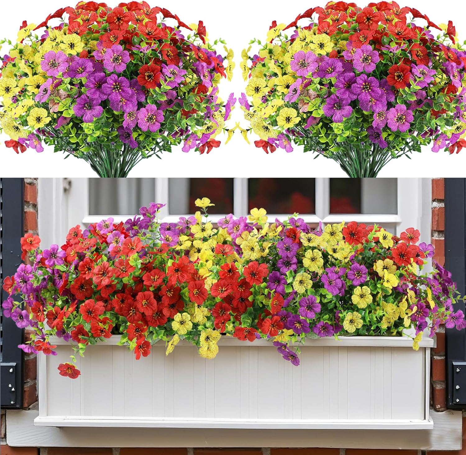 Nepfaivy Artificial Outdoor Flowers UV-Resistant - Realistic Artificial Flowers For Outdoors, Fade Resistant Fake Flowers For Outside, Plastic Faux Flowers For Outdoor Planters