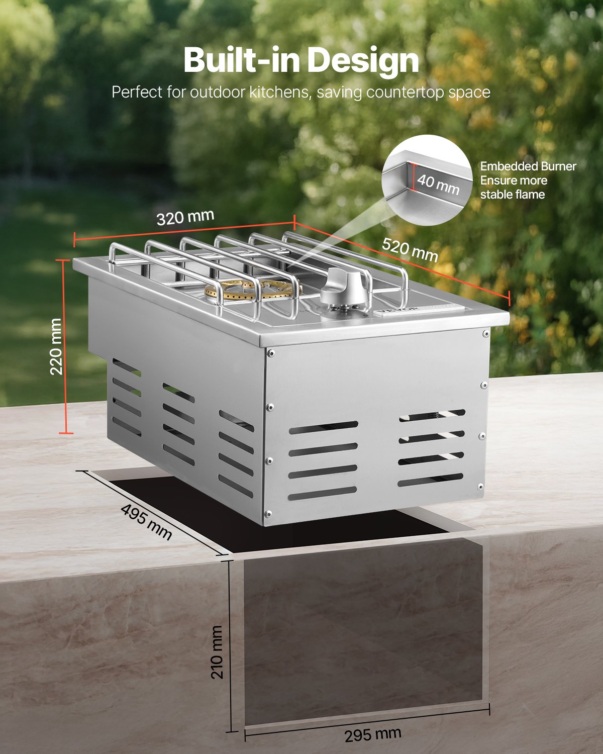 Single Grilling Side Burner For Outdoor 15,000BTU Propane & Natural Gas