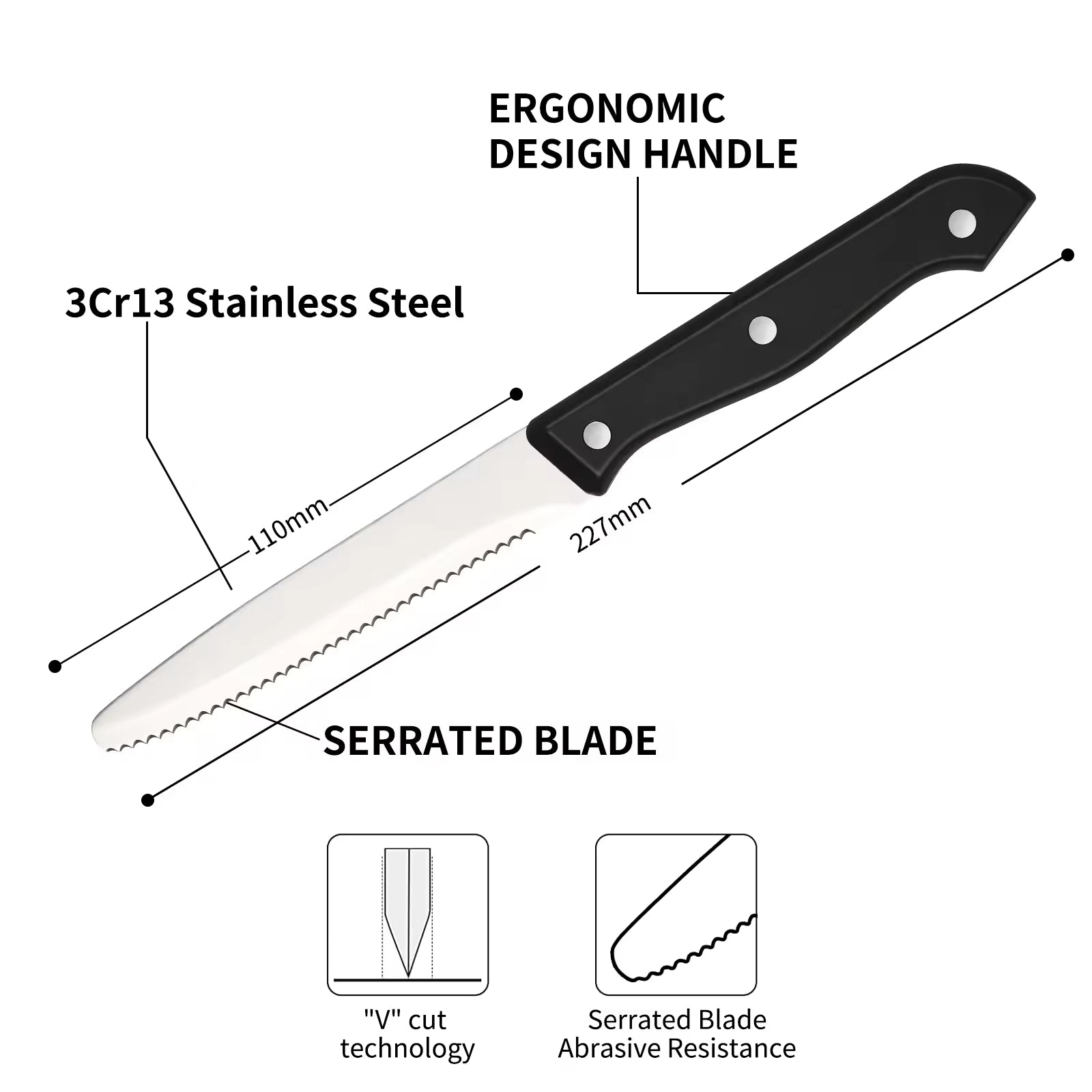 12-piece Kitchen Knife And Accessory Set With High-carbon Stainless Steel Blades, Including Meat And Steak Knives, With ABS Handles
