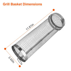 2Pcs 3.42x11.61Inch Portable BBQ Rolling Basket Round Stainless Steel Grill Mesh Barbecue Net Tube With Removable Cover Outdoor Camping