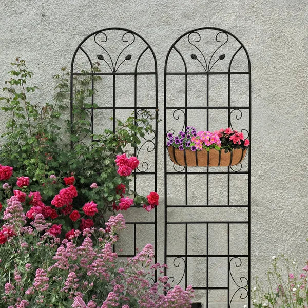 2 Pack Metal Garden Trellis 86.7" X 19.7" Rustproof Trellis For Climbing Plants Outdoor Flower Support Black