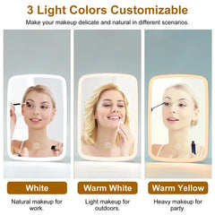 5.98x8.62in Lighted Makeup Mirror Vanity Desk Mirror Small LED Mirror With 3 Light Colors Touch Screen Brightness Adjustable USB Rechargeable