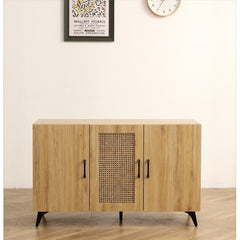 Natural Rattan Mesh Three-door Cabinet - Large Storage Space, Kitchen Storage Cabinets