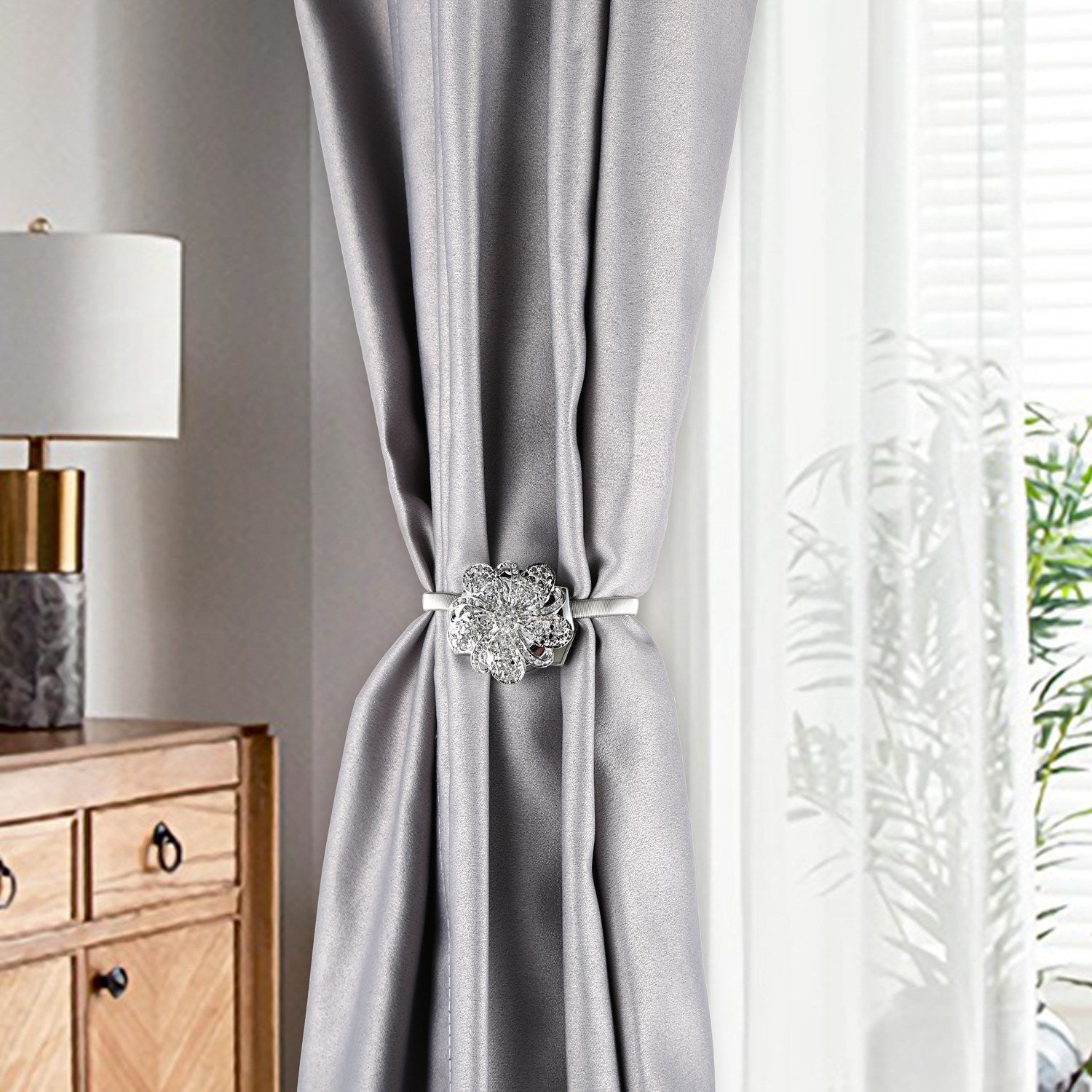 2 Packs Magnetic Curtain Tiebacks Extendable Floral Drape Holder Decorative Window Hangings Clip For Living Room Restaurant Apartment