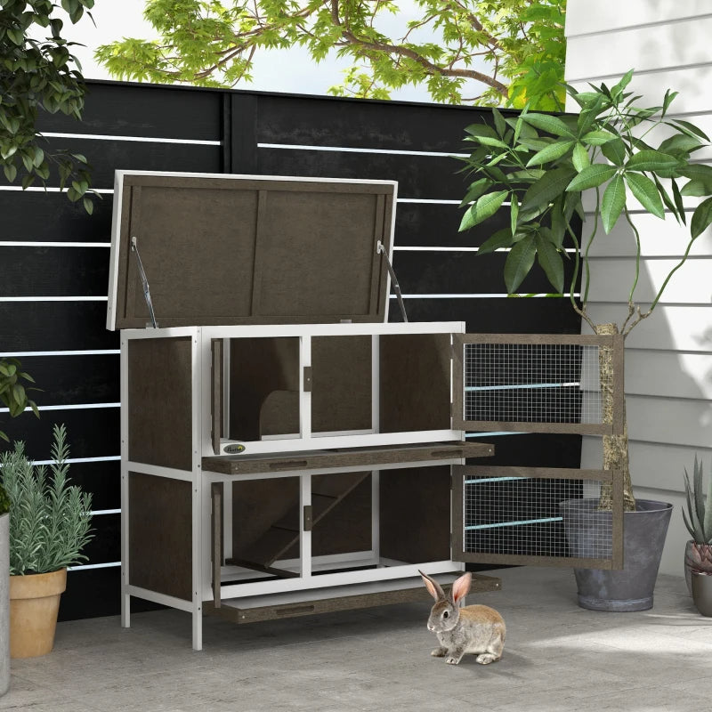 PawHut Wooden Bunny Hutch With Ramp, Indoor Outdoor, Brown