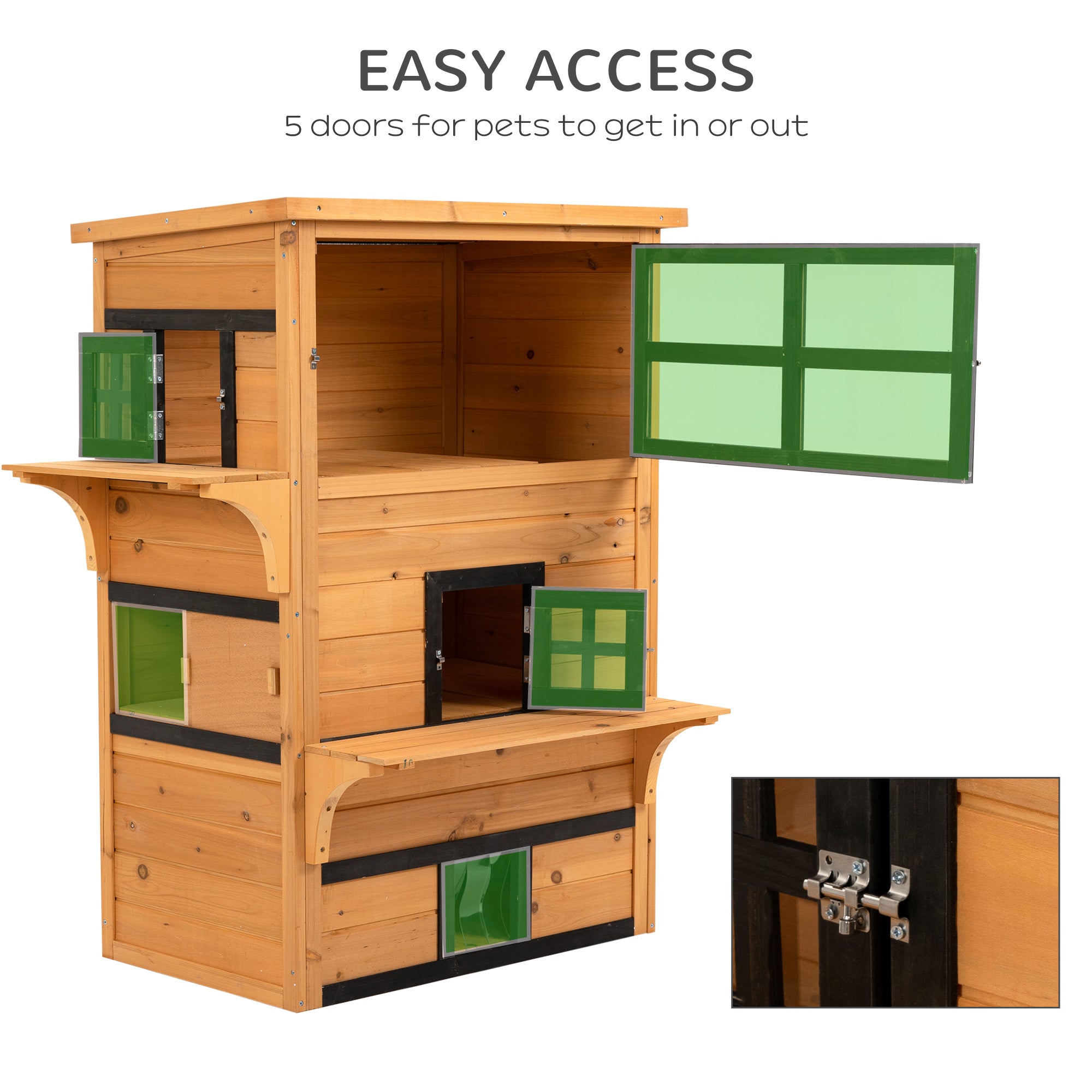 Outdoor Cat House, 3-Tier Kitty Shelter with 5 Escape Doors, Weather Resistant, Yellow & Black