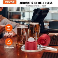Ice Ball Press, 2.4' Ice Ball Maker, Aircraft Al Alloy Ice Ball Press Kit For 60mm Ice Sphere, Ice Press With Tong And Drip Tray, For Whiskey, Cocktail, Bourbon, Scot On Party & Holiday, Red