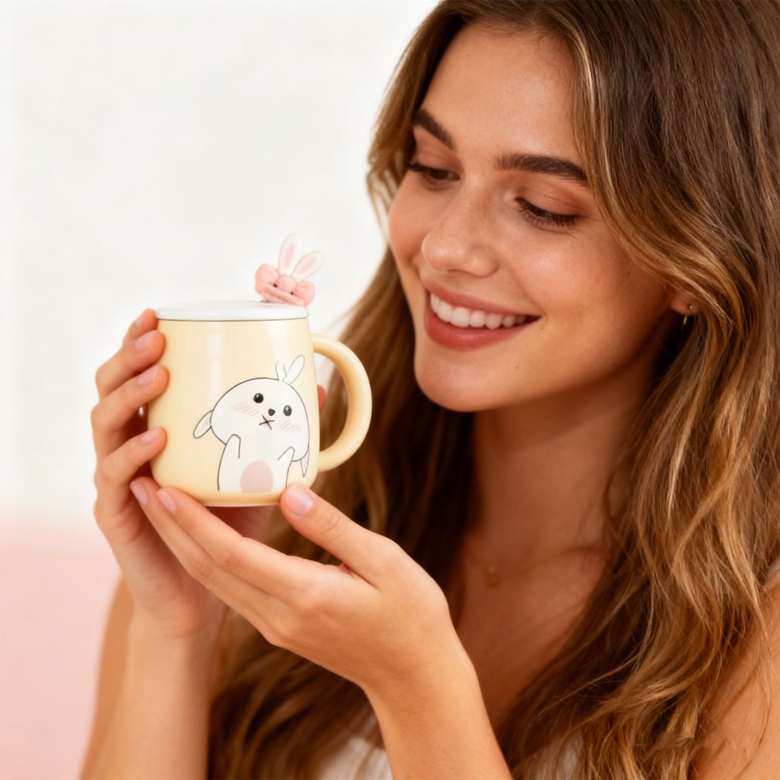 Rabbit Bow Ceramic Mug-Light Blue