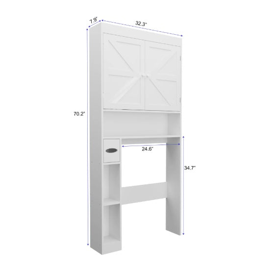 Over The Toilet Storage Cabinet With 2 Door  Home Space Saving Toilet Rack, Farmhouse Style For Bathroom, Restroom, Laundry