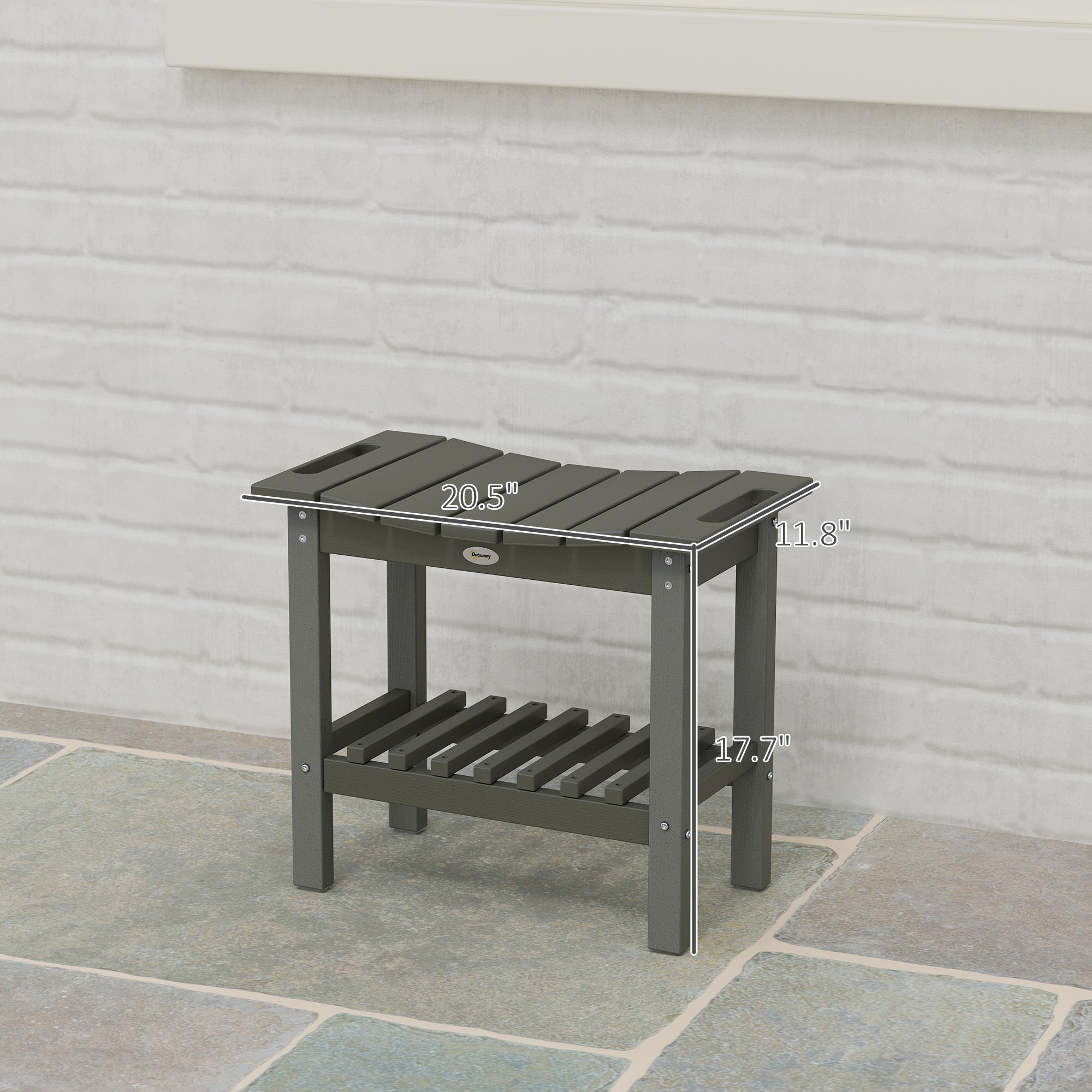 HDPE Shower Bench, Waterproof Shower Stool with Handle, Storage Shelf, Non-Slip Pads for Indoor Outdoor, Dark Gray