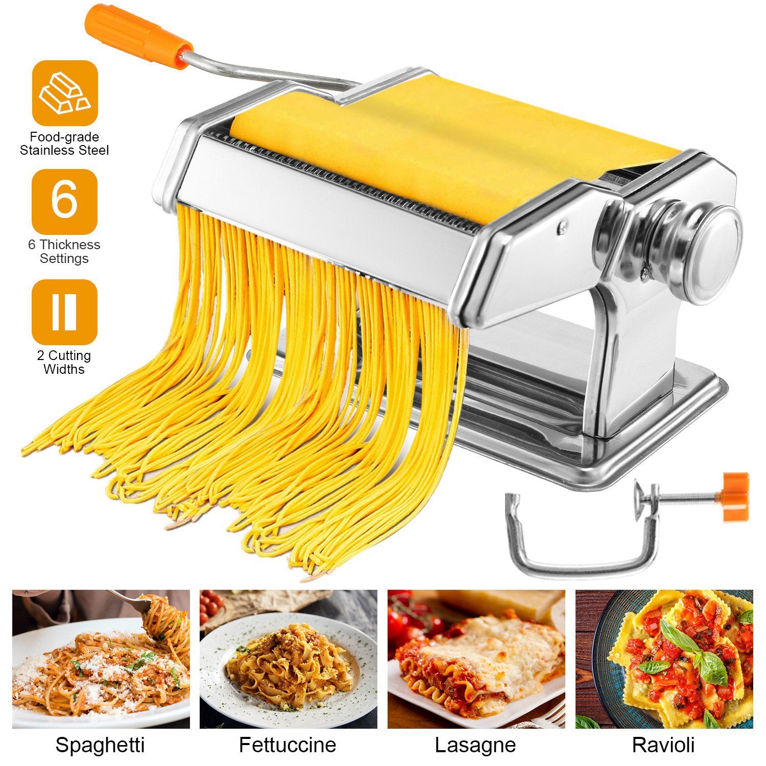 1Pc Pasta Maker Roller Machine Fettuccine Noodle Maker 9 Thickness Settings Stainless Steel