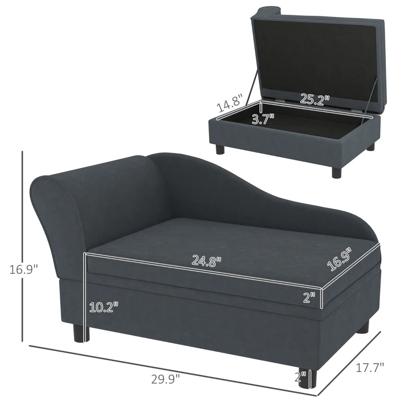 PawHut Pet Sofa Bed Couch With Storage, Pet Sofa For Cats And Small Dogs, Dark Gray