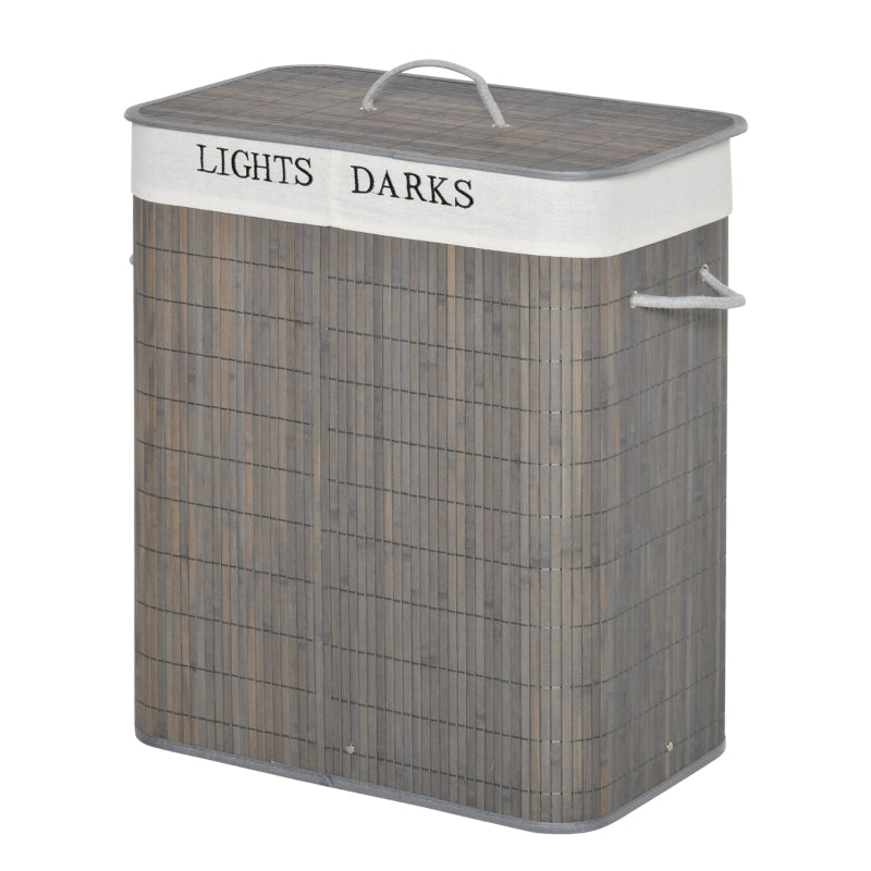 Bamboo Laundry Basket With Lid And String Handles, Collapsible Laundry Hamper With 2 Removable Bag