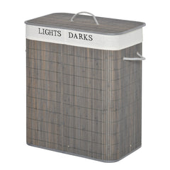 Bamboo Laundry Basket With Lid And String Handles, Collapsible Laundry Hamper With 2 Removable Bag