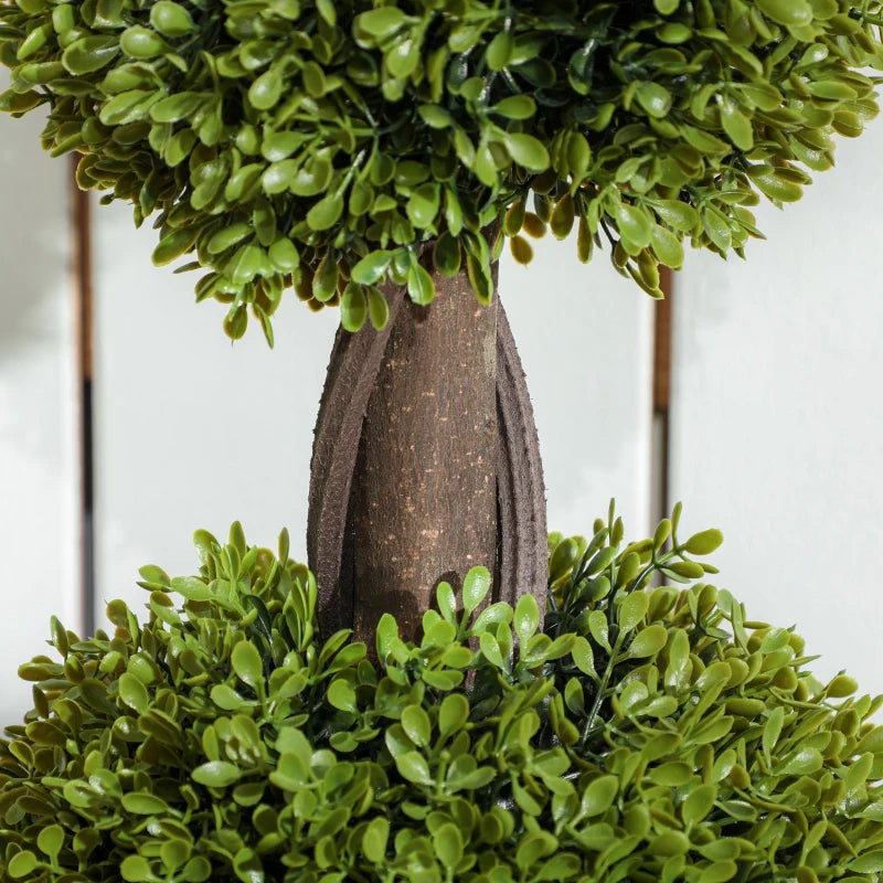 Set Of 2 Artificial Ball Boxwood Topiary Trees, Fake Plants In Pots For Indoor Outdoor Living Room, Green