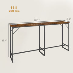 70" Bar Table with Charging Station, Industrial Rectangular Bar Height Pub Table with Steel Frame, Rustic Brown