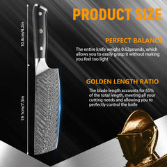 7 Inch Nakiri Knife, Damascus Steel With Feather Pattern Blade, Full Tang G10 Handle, Japanese Professional Vegetable Knife