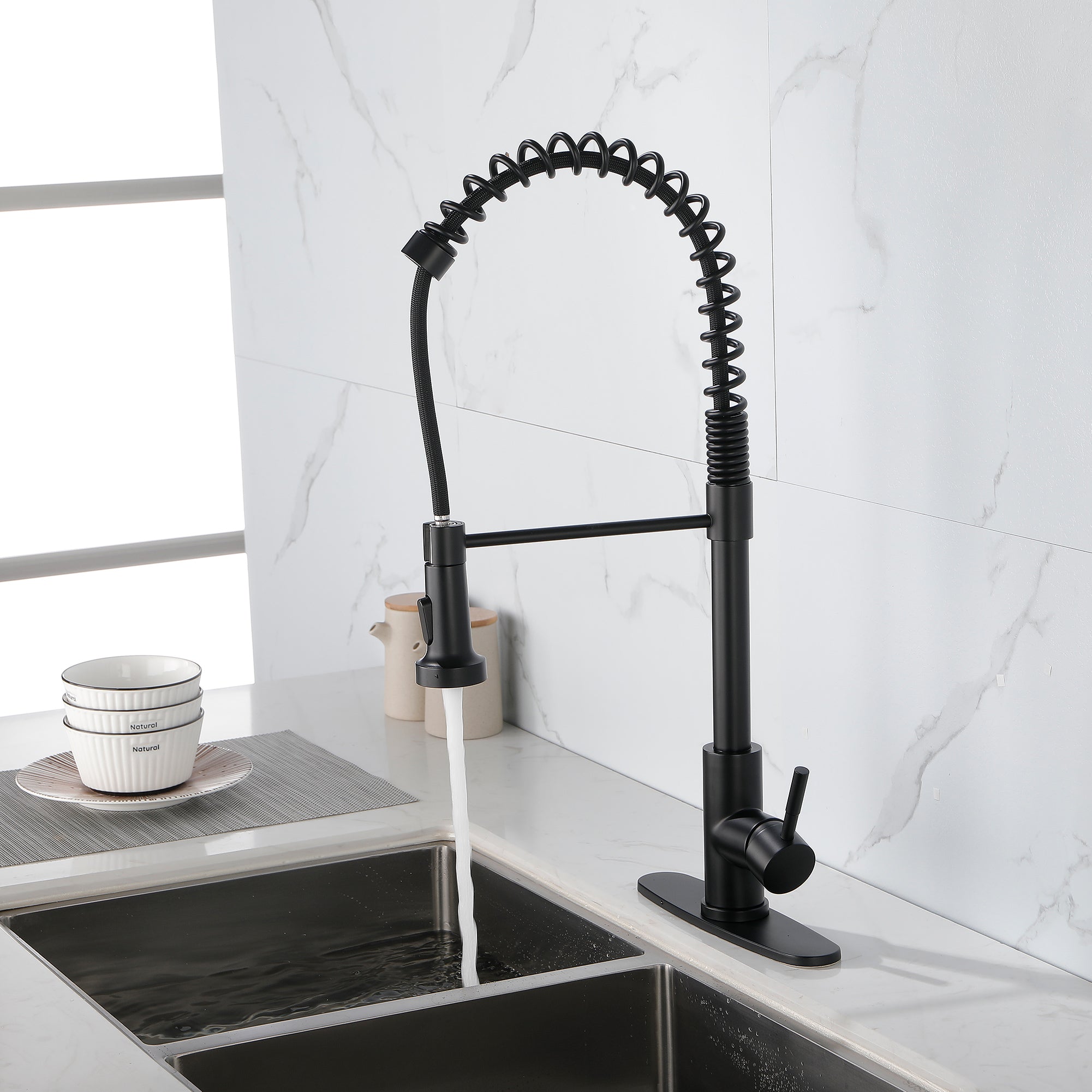 Solid Brass Single Handle Single Rod Downward Spring Kitchen Sink Faucet