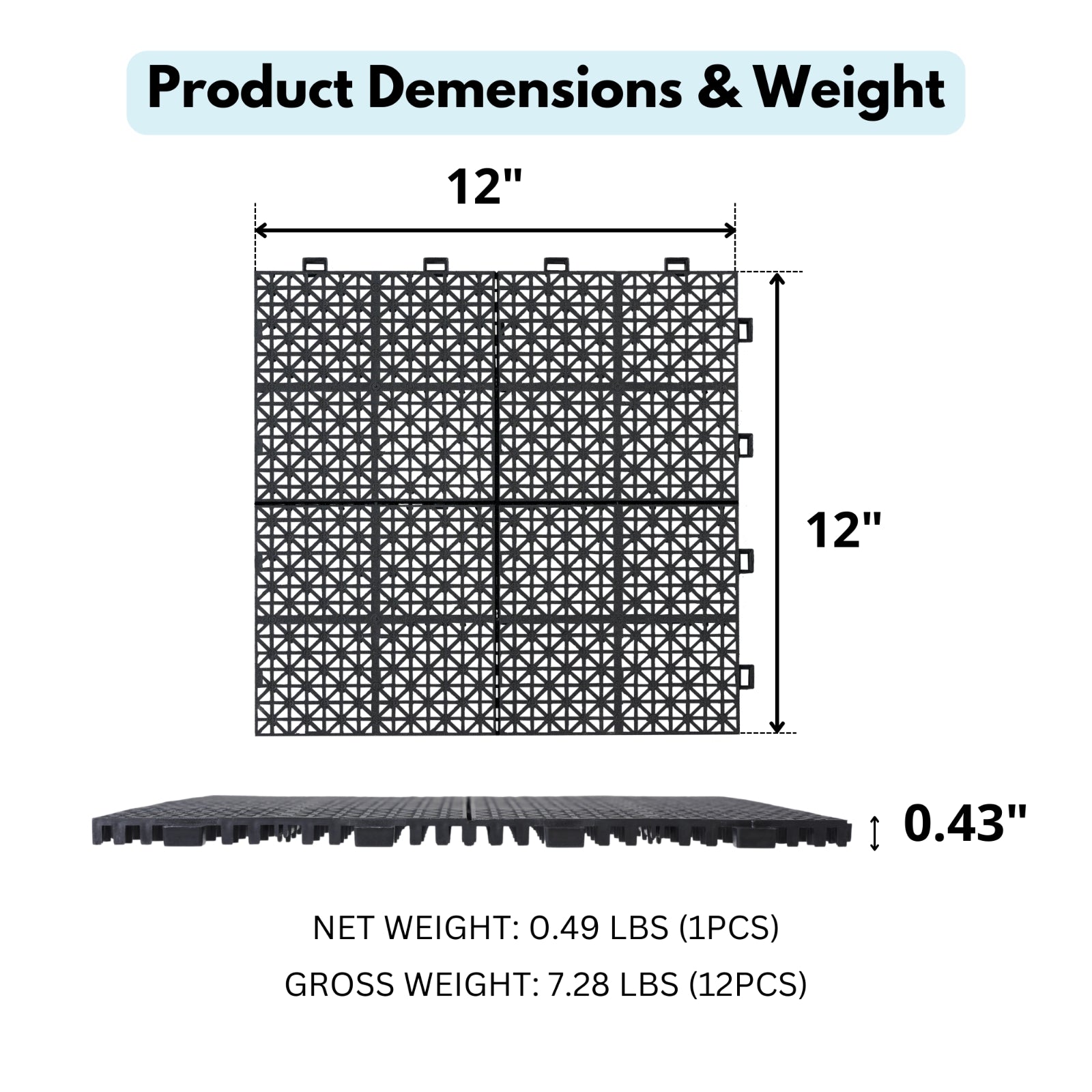 Waterproof Outdoor All-weather Anti Slip Bathroom Black Interlocking Deck