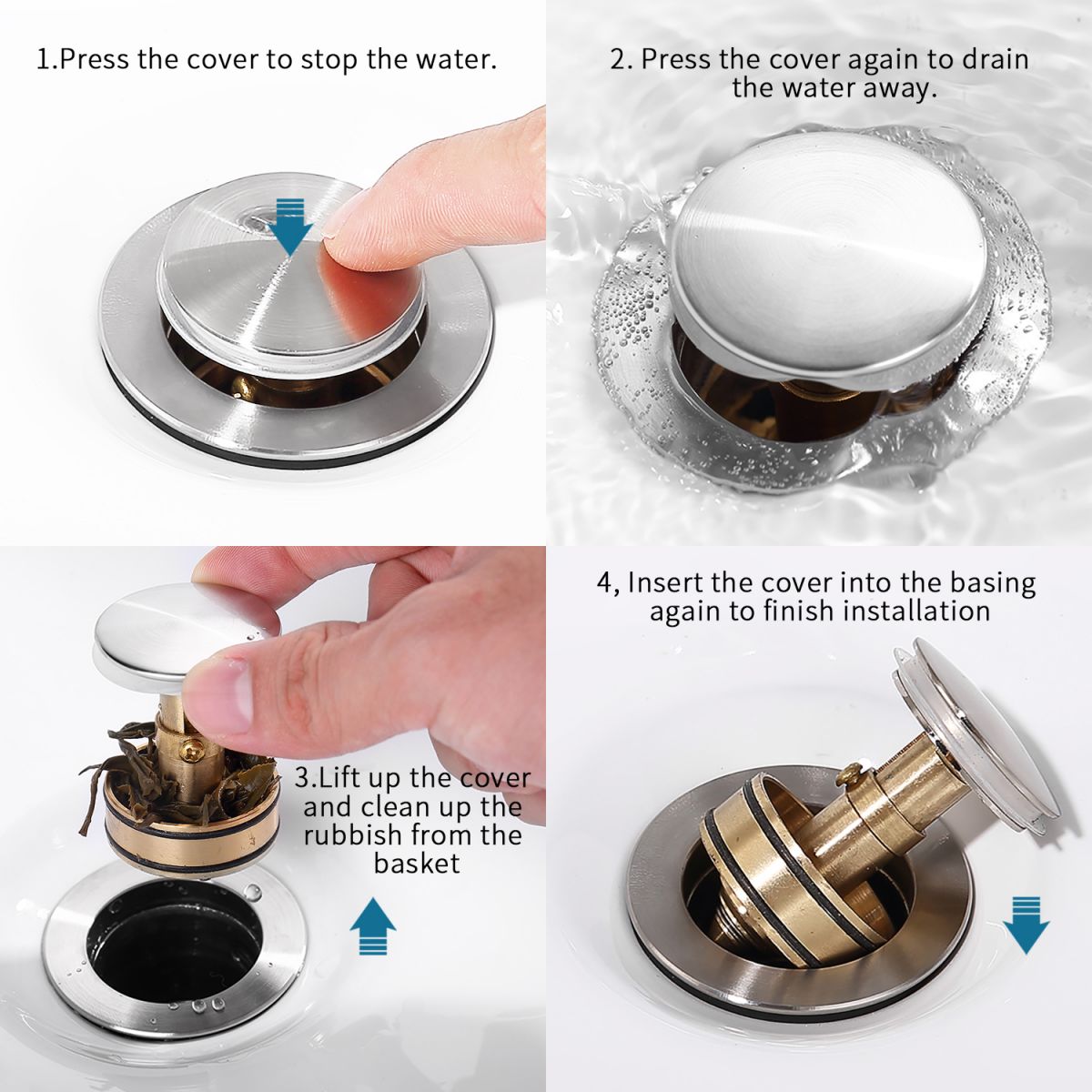 Pop-Up Drain Stainless Steel With Overflow Anti-Clogging For Vessel Sink Lavatory Vanity Sink Drain With Strainer Basket, Matte Black