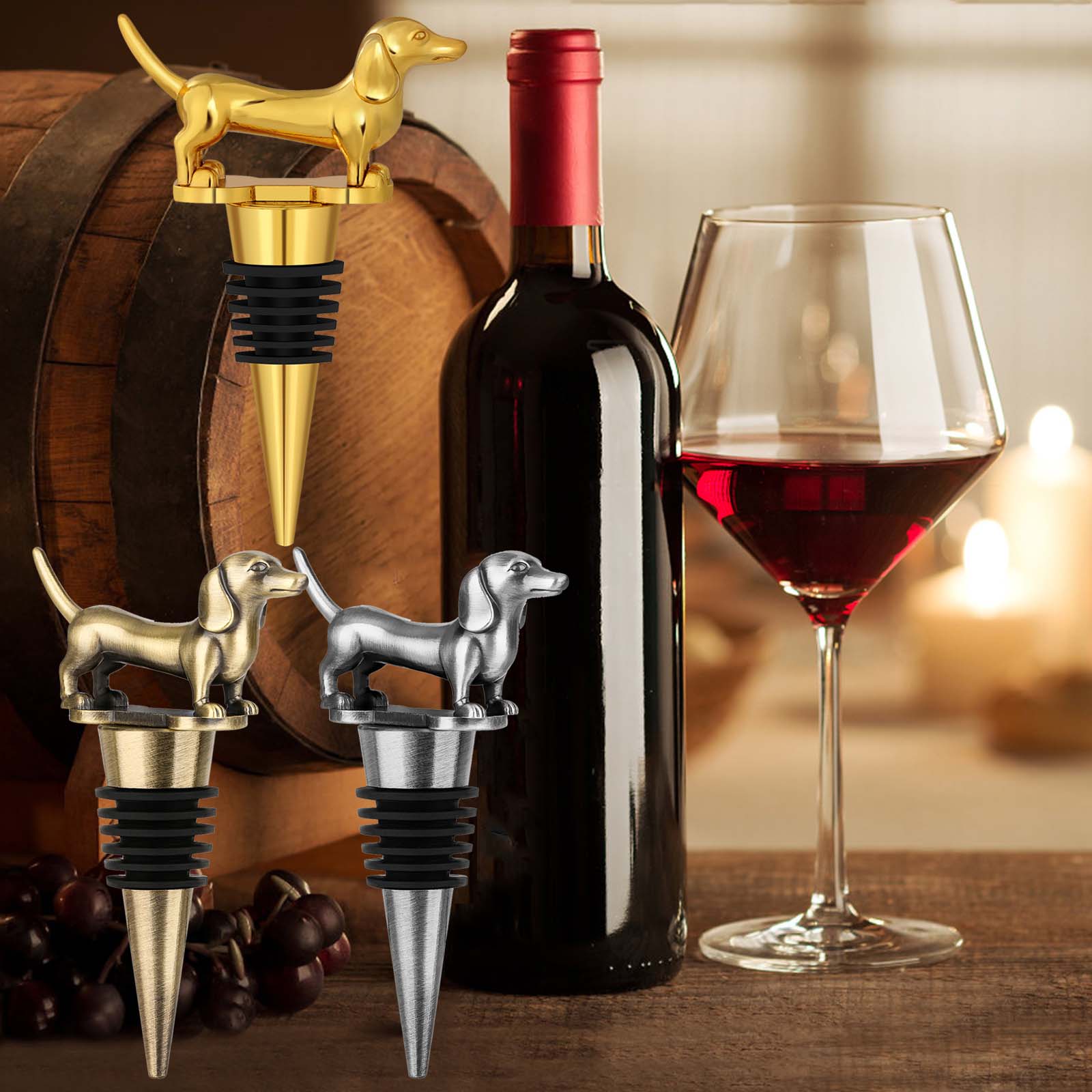 A Dachshund-shaped Red Wine Stopper, A Household Wine Champagne Stopper, An Interesting Dachshund Dog Wine Stopper, Suitable For Men And Women's Birthday Gifts, Halloween, Christmas, Father's Day, Mot