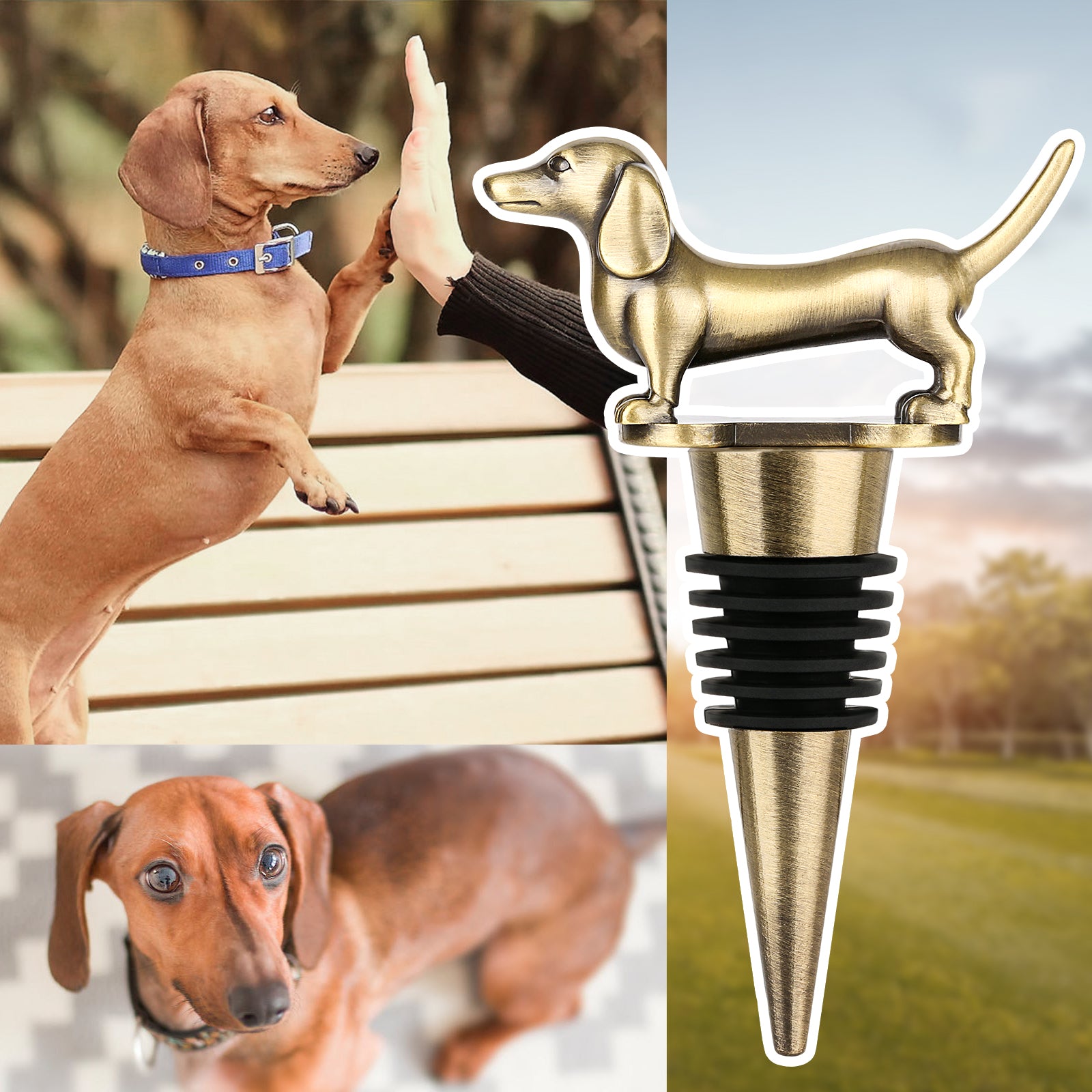 A Dachshund-shaped Red Wine Stopper, A Household Wine Champagne Stopper, An Interesting Dachshund Dog Wine Stopper, Suitable For Men And Women's Birthday Gifts, Halloween, Christmas, Father's Day, Mot