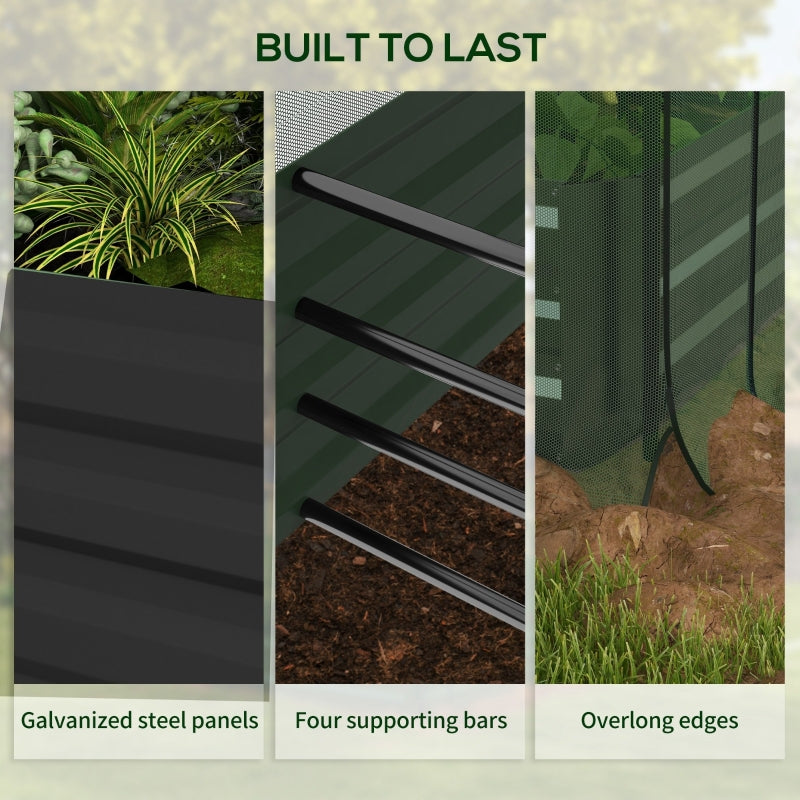Galvanized Steel Planter Box With Crop Cage And Shade Cloth, Raised Garden Bed For Flowers, Veggies And Herbs, Gray