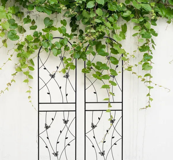 2 Pack Metal Garden Trellis 71" X 19.7" Rustproof Trellis For Climbing Plants Outdoor Flower Support Butterfly Deco Black
