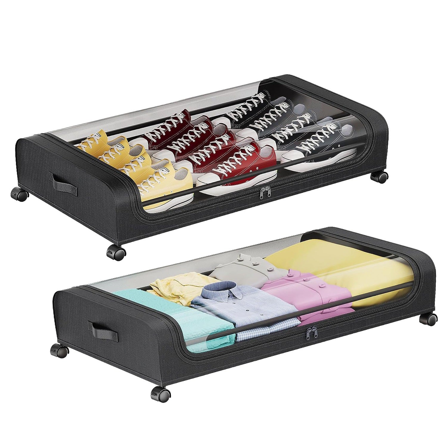 2Pcs  Under Bed Storage Containers With Lid Wheels Strap Handles 42L 11Gal Per Container Fedex Shipping
