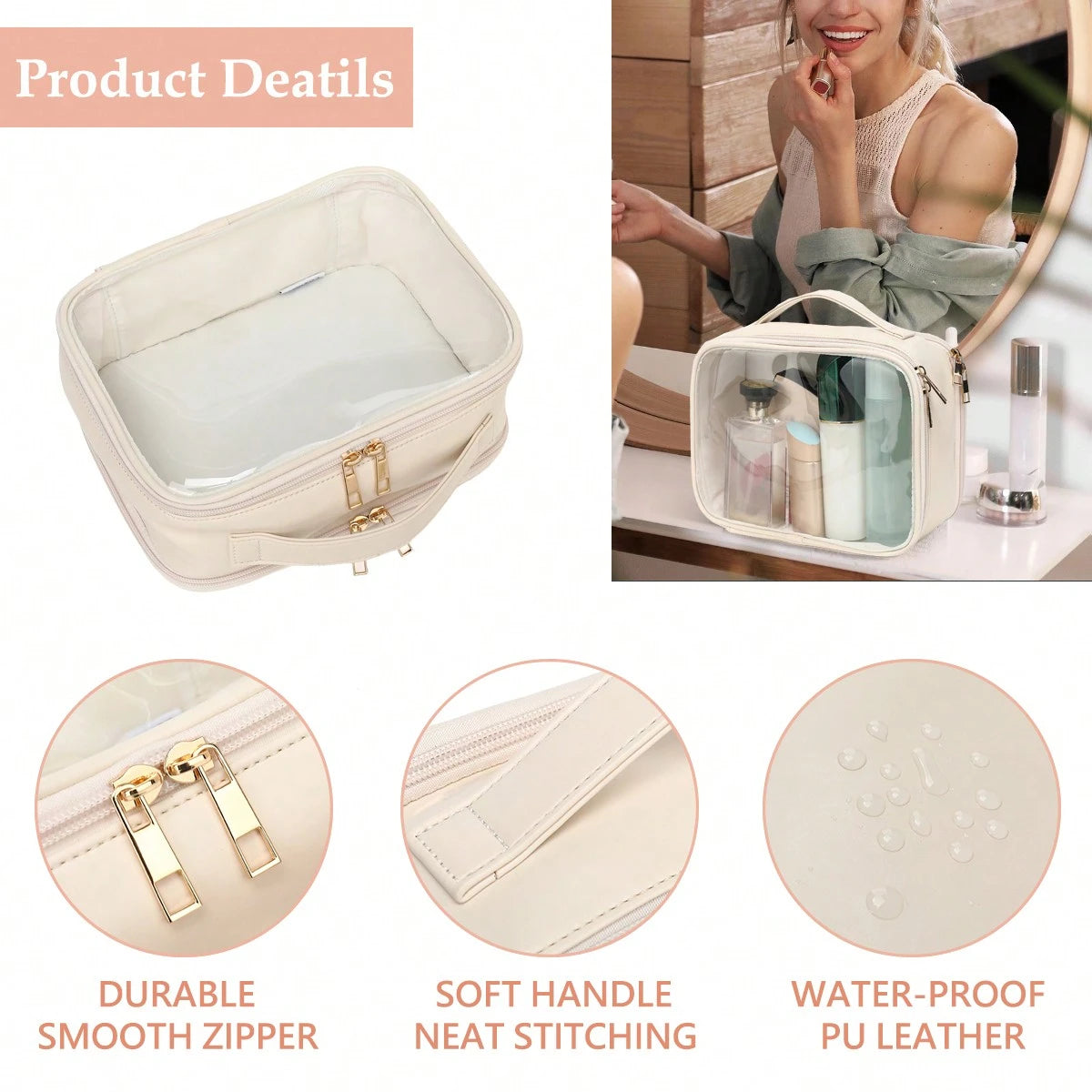 Clear Makeup Bag For Women, Clear Cosmetic Bag Travel Toiletry Bags Makeup Organizer Bag With Detachable Brush Holder Summer Travel, Vacation Home Bathroom Decor Holiday Makeup Organizer Bathroom Acce