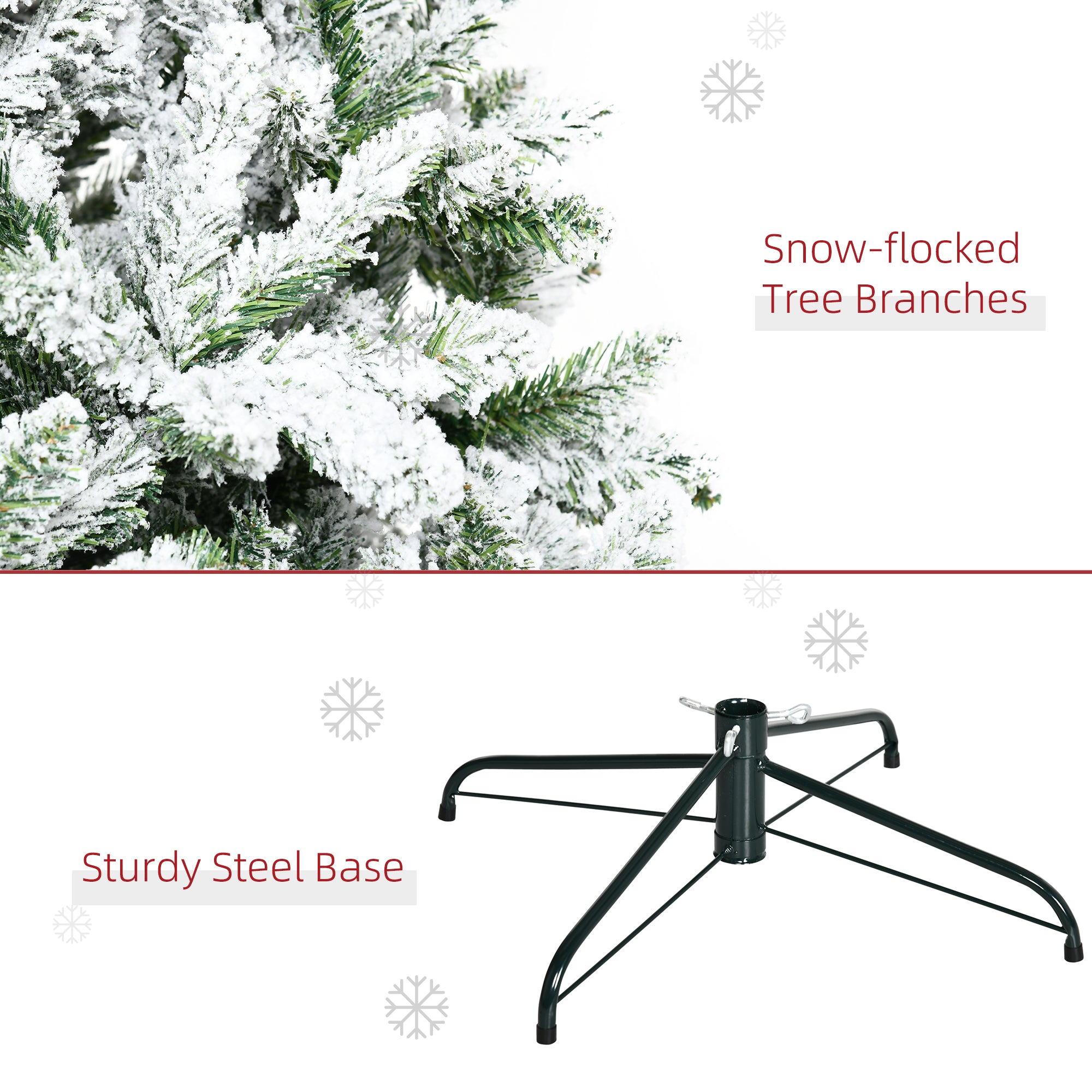 HOMCOM 9' Tall Unlit Snow Flocked Pine Artificial Christmas Tree With Realistic Branches, Green
