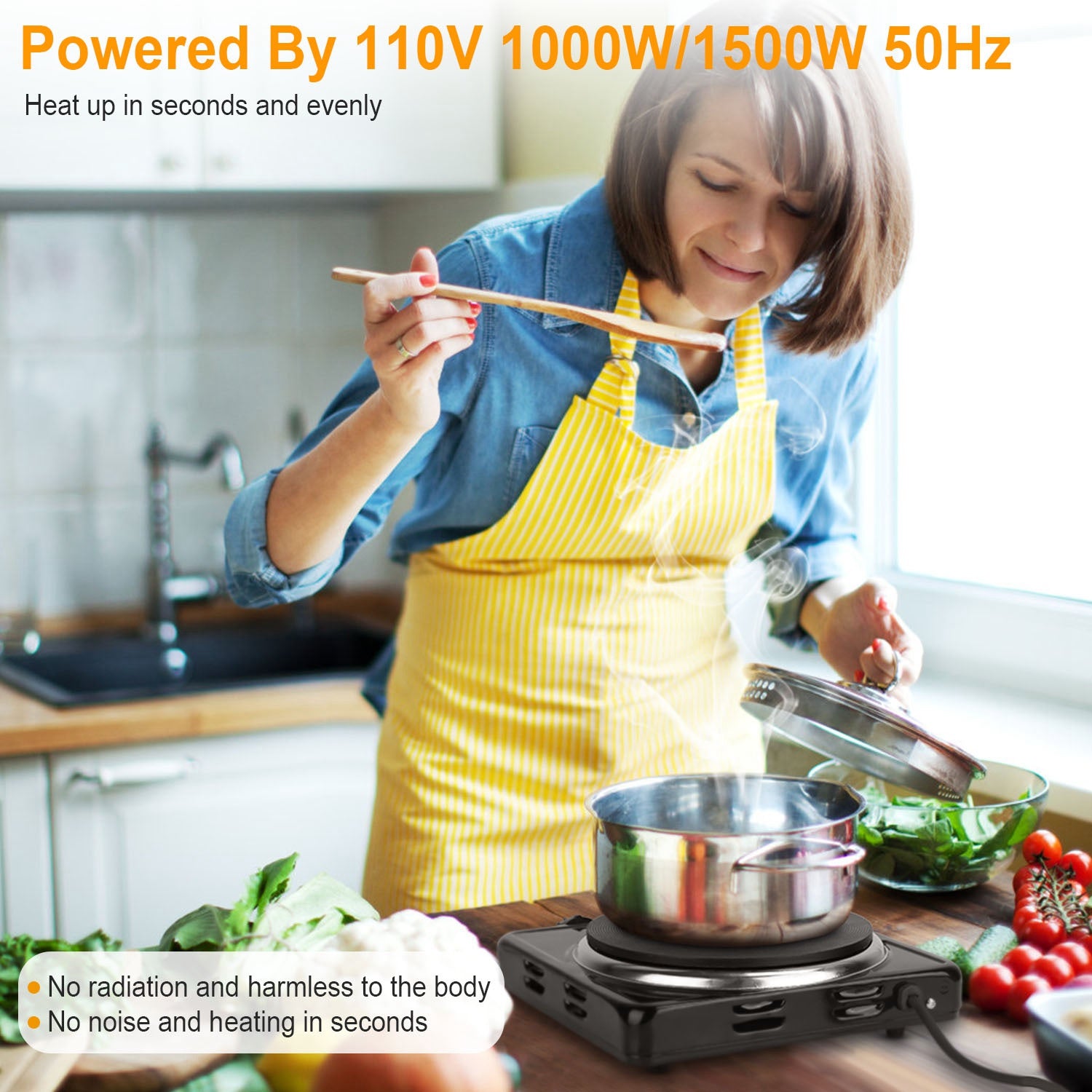 1500W Electric Single Burner Portable Heating Hot Plate Stove Countertop RV Hotplate With Non Slip Rubber Feet 5 Temperature Adjustments