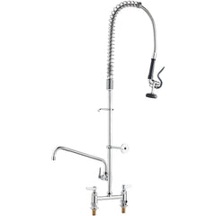 Commercial Faucet With Pre-Rinse Sprayer, 44' Height, 8' Center, 12' Swing Spout, Deck Mount Kitchen Sink Faucet, Brass Constructed Device With Pull Down Spray, For 1/2/3 Compartment Sink
