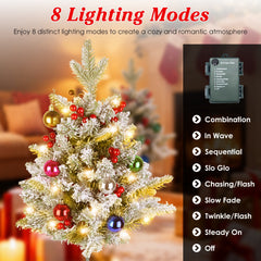 2Pcs Solar Powered Lighted Christmas Tree Urn Filler With Light Artificial Xmas Trees Light With Berries Decor Balls
