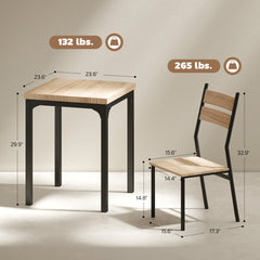 3 Piece Dining Table Set for 2, Modern Kitchen Table and Chairs, Dining Room Set for Breakfast Nook, Light Wood Grain