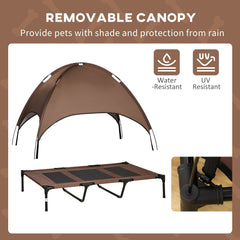 48" x 36" Elevated Portable Dog Cot Cooling Pet Bed with UV Protection Canopy Shade, Coffee
