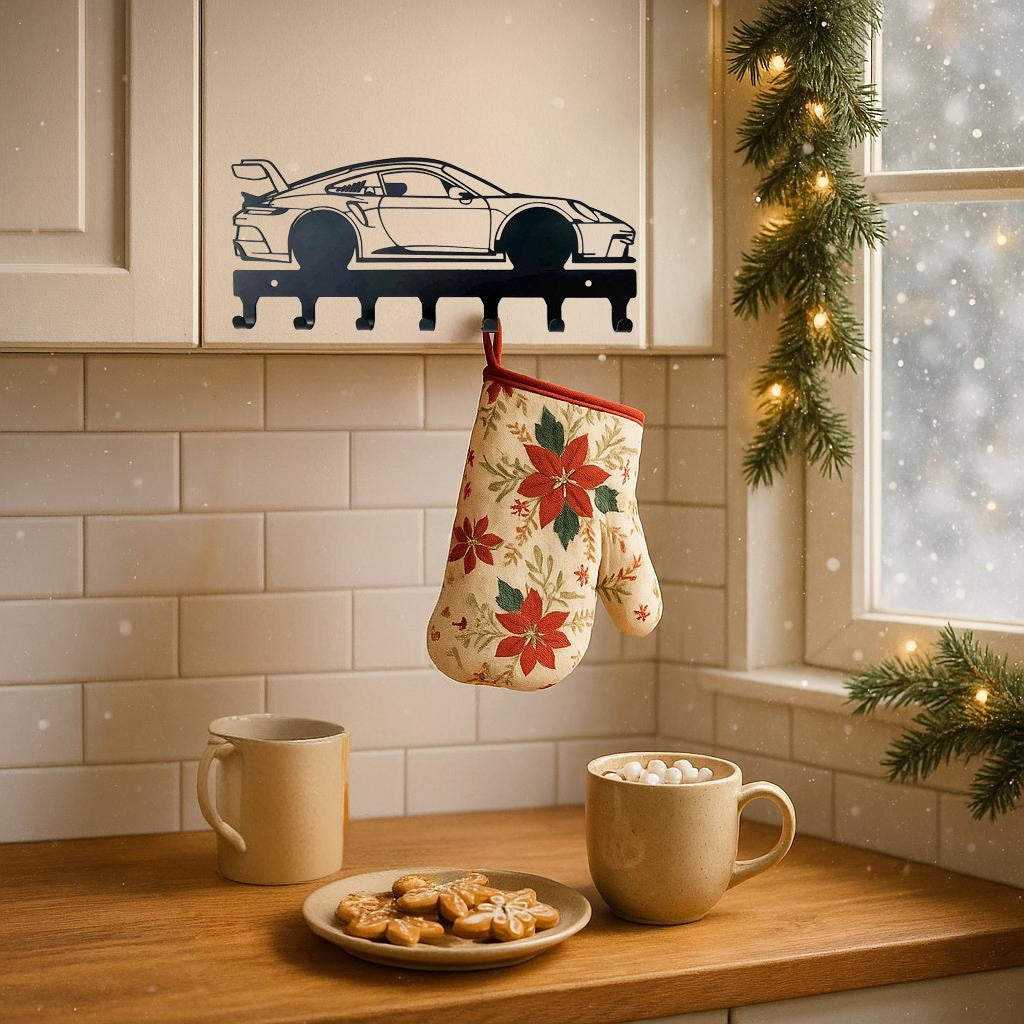 Racing Car Keychain & Wall Mount Set - Stylish Vehicle Key Holder For Home Decor