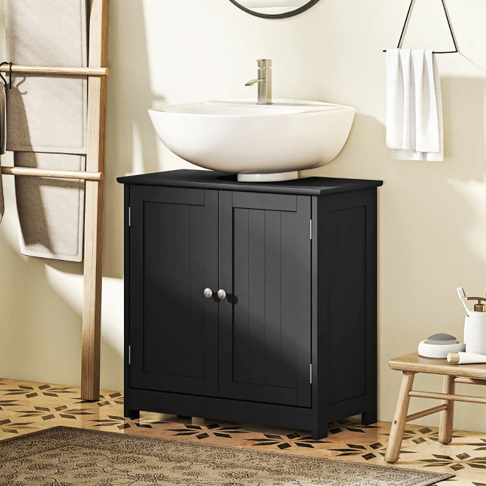 Pedestal Sink Storage Cabinet, Bathroom Sink Cabinet With U-Shape Cut-Out And Adjustable Shelf, Black