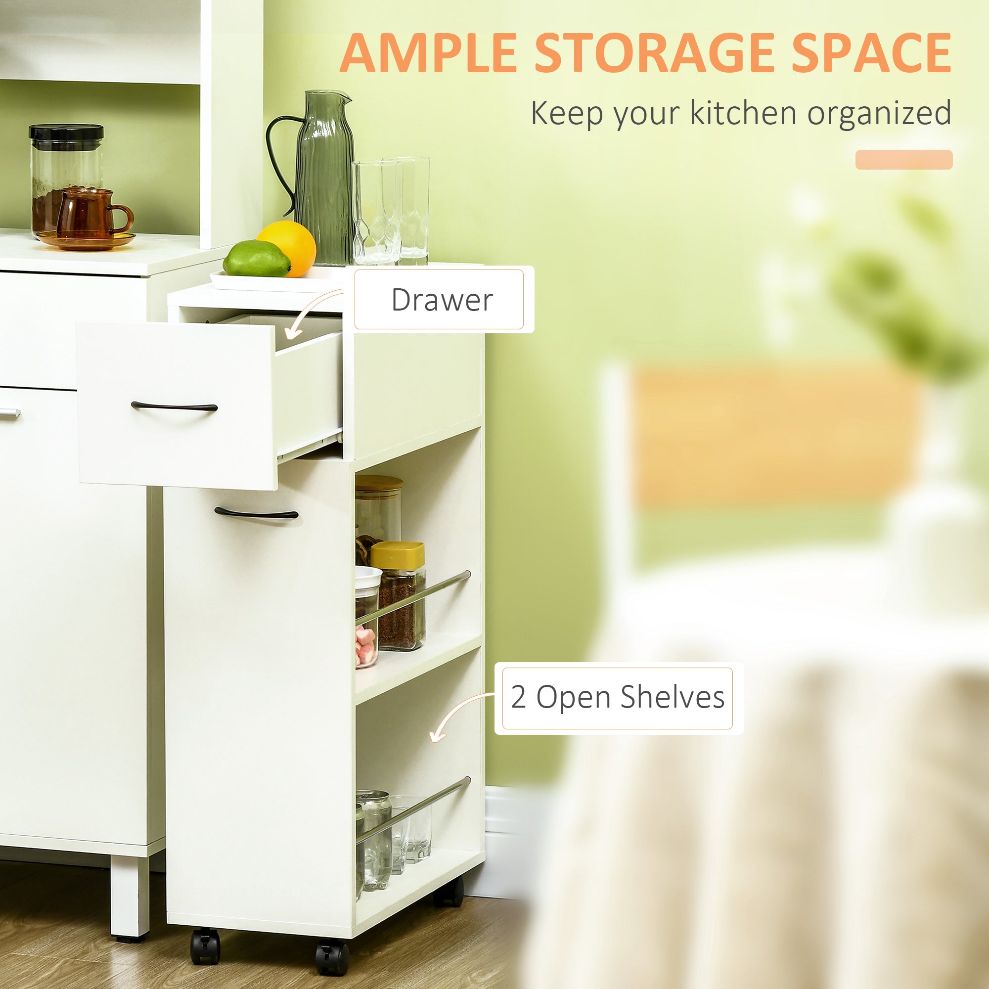6.25" x 20.5" x 28.25" Rolling Narrow Bathroom Side Storage Cabinet