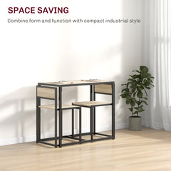 3-Piece Dining Room Set, Industrial Kitchen Table Set with Rectangular Table and 2 Dining Chairs, Oak