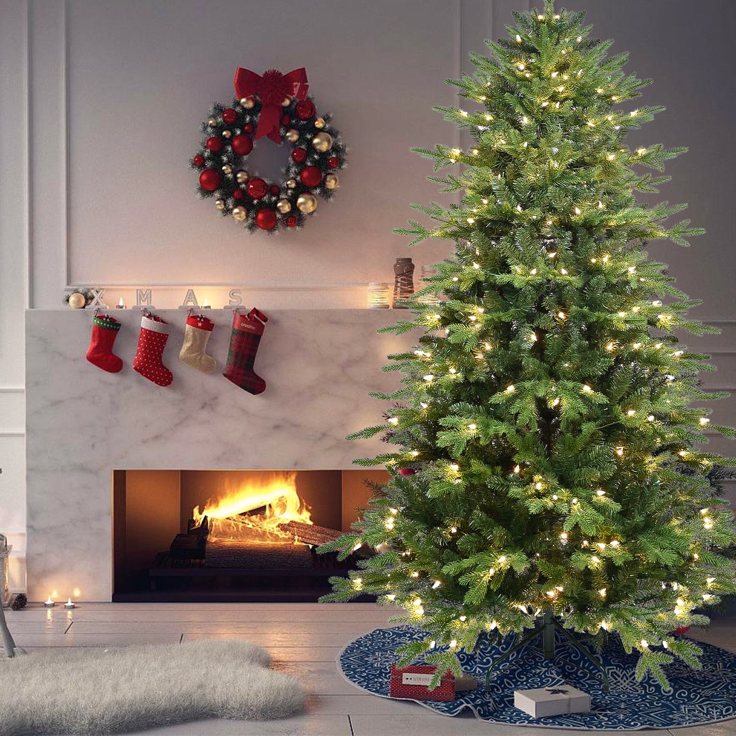 PVC Christmas Tree, Christmas Decorations, Green, With Lights