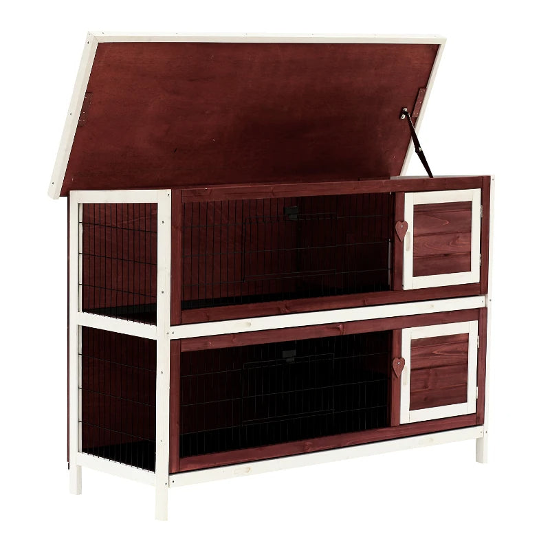 54 2-Story Large Rabbit Hutch Bunny Cage Pet House Small Animal Habitat With Lockable Doors